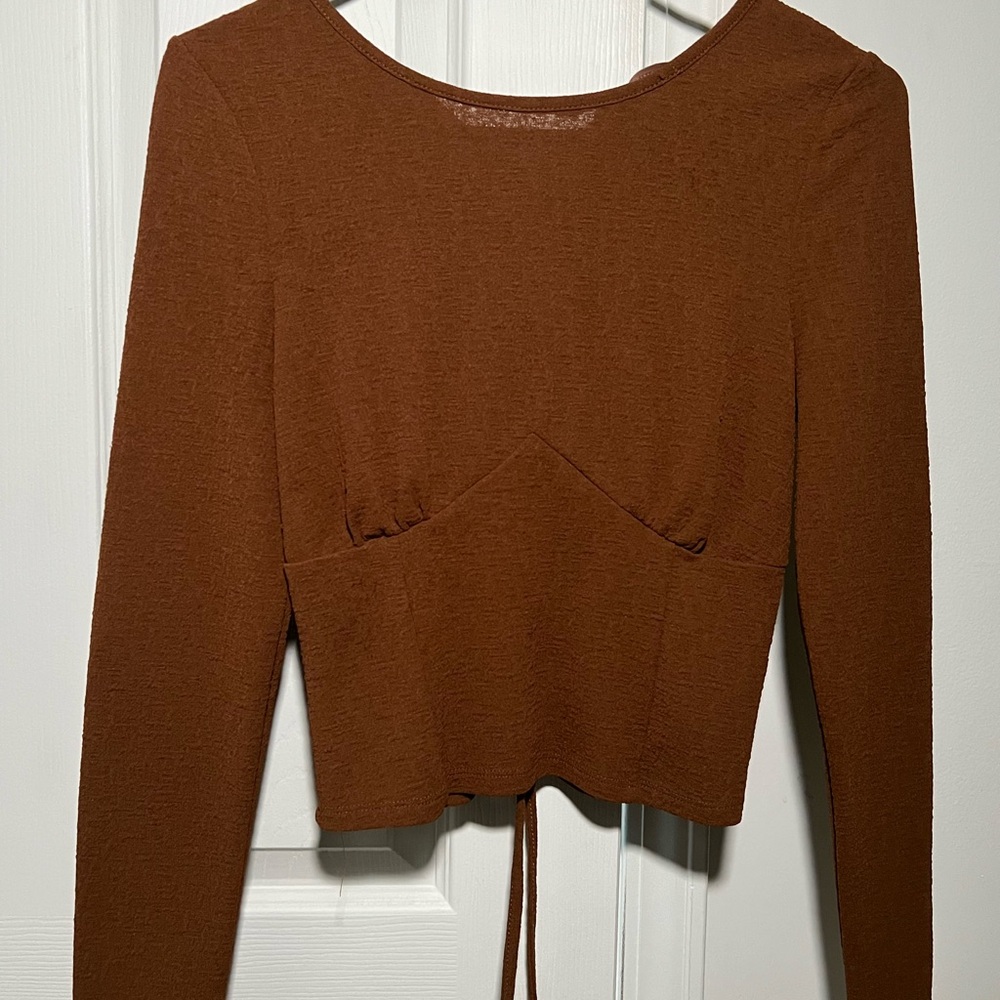 Chic Long Sleeve Brown Top - Picture 1 of 3